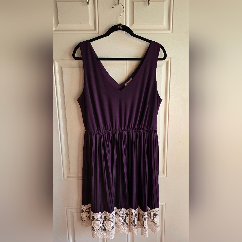 ModCloth Purple Dress with White Lace Rose Trim, 1X